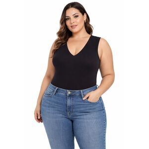 MANGOPOP XXL Black V Neck Sleeveless Bodysuit Stretch Snap Bottom NWT #6